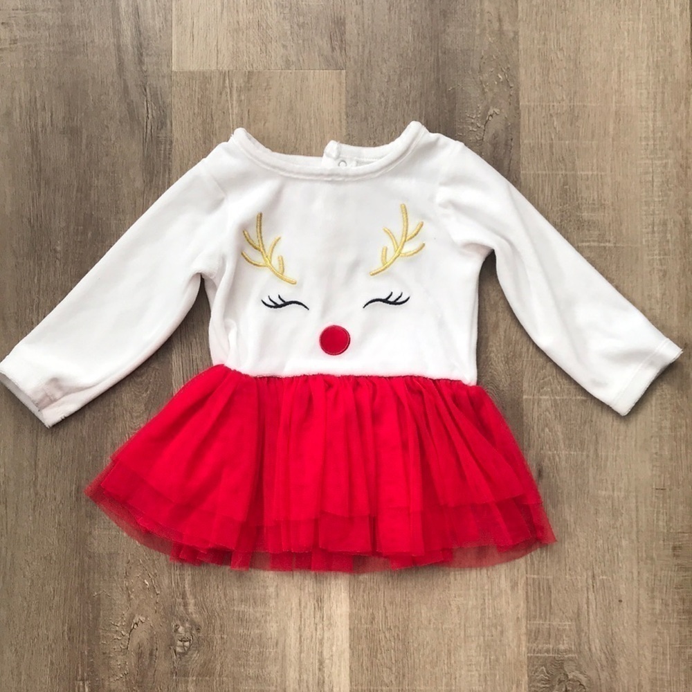 4/$25 baby reindeer long sleeve dress Christmas holiday